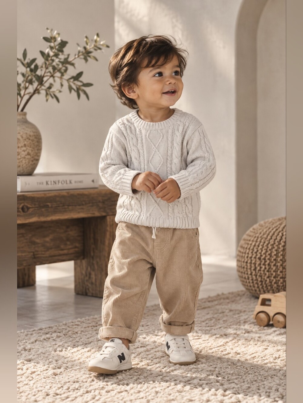 Little Planet by Carter's Organic Cotton Cable Knit Sweater 18M Cream Fisherman